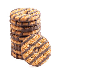 Fresh Fudge Striped Shortbreak Cookies Isolated on a White Background