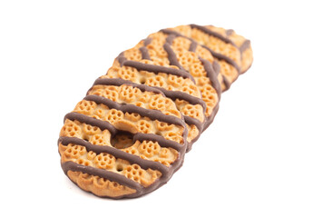 Fresh Fudge Striped Shortbreak Cookies Isolated on a White Background