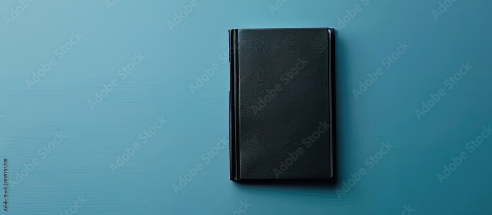 Aufkleber black notebook with white pages against a blue backdrop, providing ample copy space image.