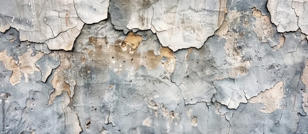 Poster high-resolution texture background for design with an aged concrete wall showing cracked and peeling