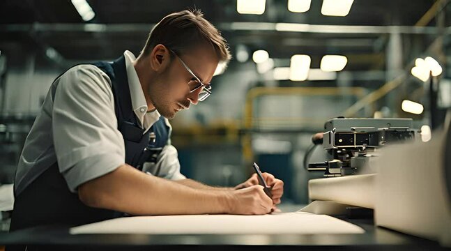 technician engineer working on paper document in factory