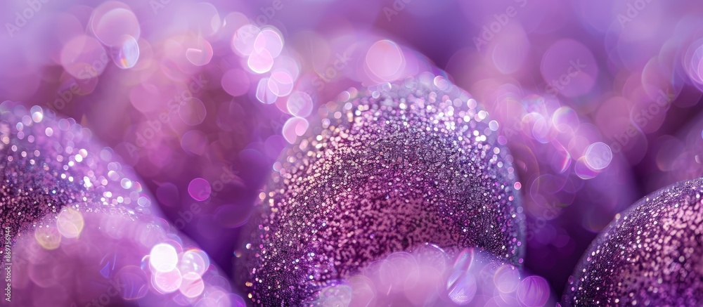 Poster Easter eggs adorned with shiny purple sparkles in a close-up copy space image.
