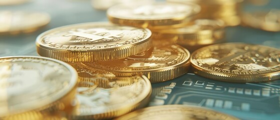 Hightech gold coins embedded with digital IDs allow citizens to access exclusive areas and services within a smart city, blending luxury with innovation, with copy space