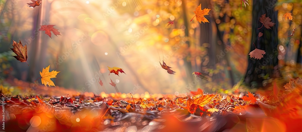 Poster A picturesque autumn scene with colorful leaves adorned the forest ground, creating an enchanting backdrop with copy space image.