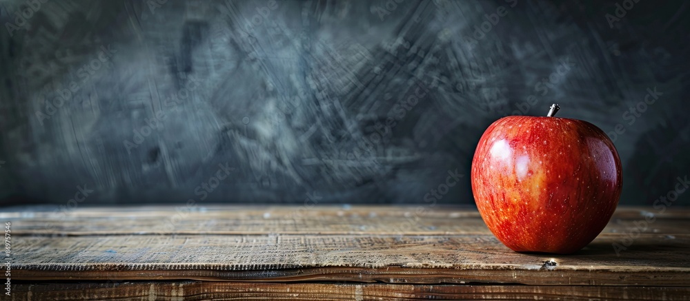 Poster Close-up view of an apple against a blackboard with copy space image.