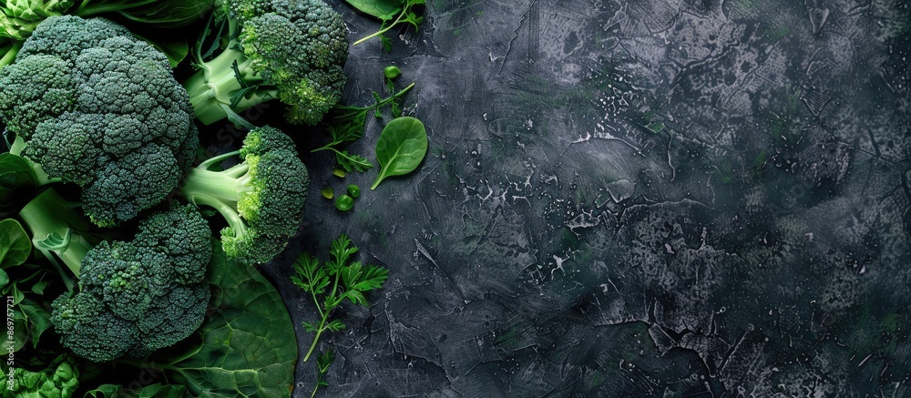 Aufkleber green broccoli featured in a menu concept with a fresh cabbage background, viewed from the top with 