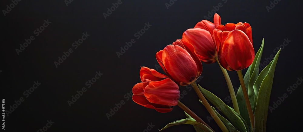 Aufkleber Dark background sets the mood for tulip flower decoration with ample copy space image.