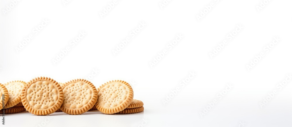 Poster white biscuits set against a white backdrop allowing for copy space image.