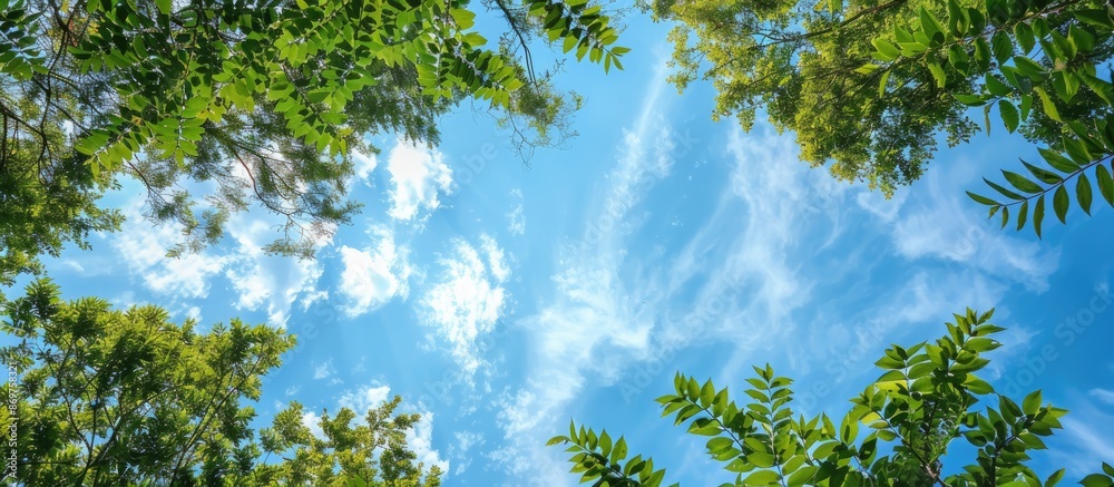 Poster Capture tree branches framed against a sky backdrop with copy space image.