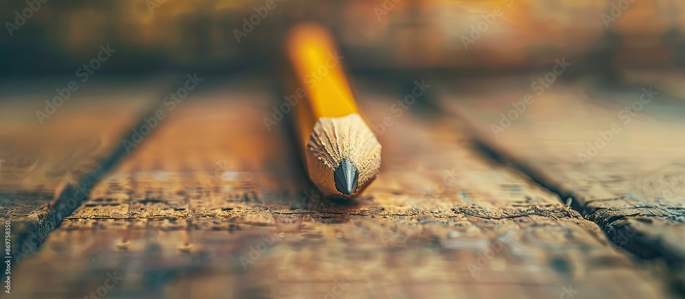 Aufkleber Soft-focused close-up of a pencil on a vintage toned wooden background with an extremely shallow depth of field, creating a captivating copy space image.