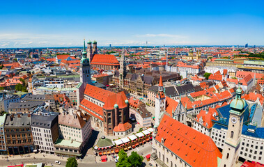 Naklejka premium Marienplatz aerial panoramic view in Munich city, Germany