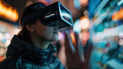 Personalized virtual storefronts adapt to each customer s preferences using augmented reality, offering a futuristic and engaging shopping experience, with copy space