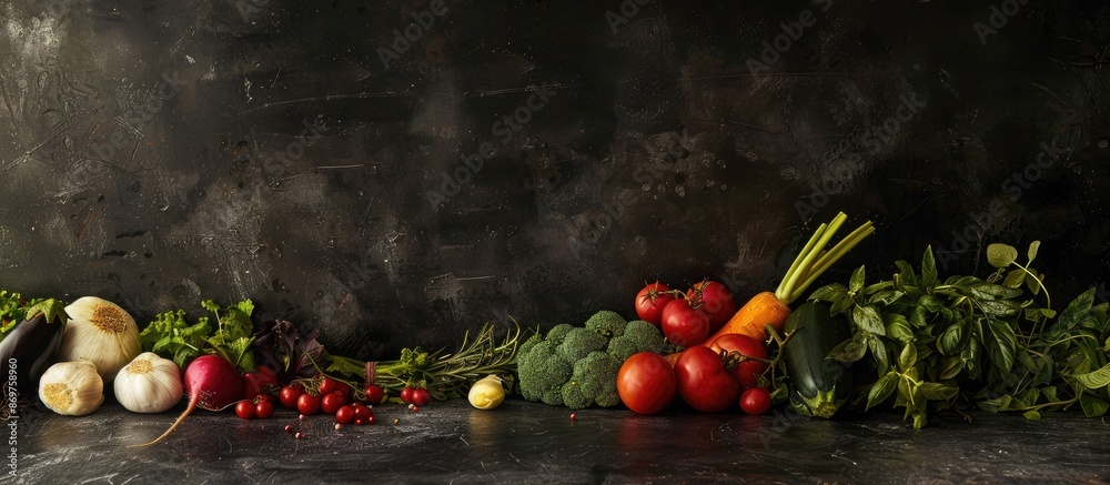 Poster Vegetables displayed on a dark surface with space for copy.
