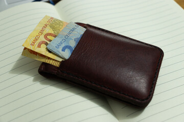 Brazilian real banknotes in a wallet