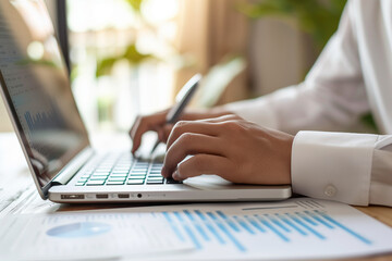 Businessman Working on Laptop with Financial Data.