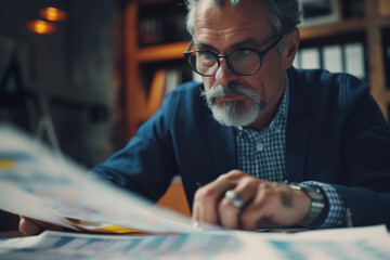 Senior Businessman Analyzing Financial Reports.