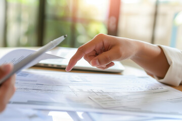 Hand Pointing at Paperwork.