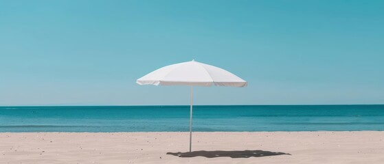 Smart beach umbrellas equipped with solar panels provide shade while charging devices, offering a fusion of comfort and sustainable energy, with copy space