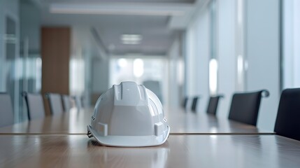 White Safety Helmet in the Meeting Room