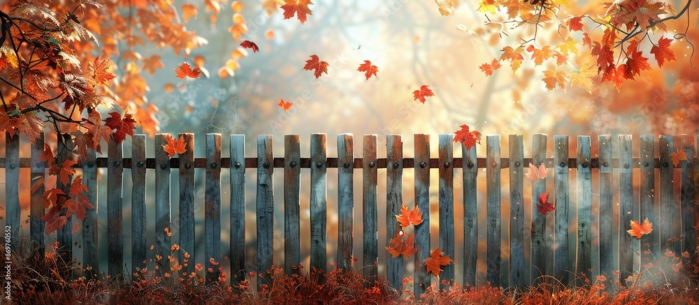 Aufkleber Fall themed backdrop featuring a fence with copy space image.