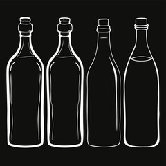 This is a vector illustration showcasing a variety of bottles set against a black background