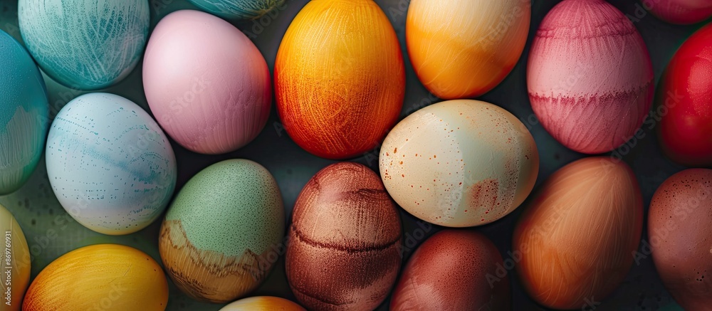 Poster easter eggs with various colors provide a lively copy space image.