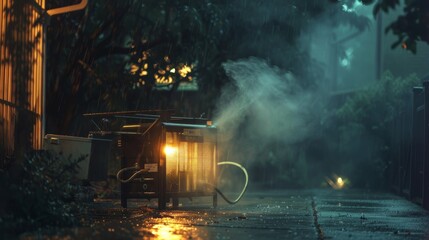 Gasoline Generator Powering Home During Storm at Night, Ensuring Safety and Comfort