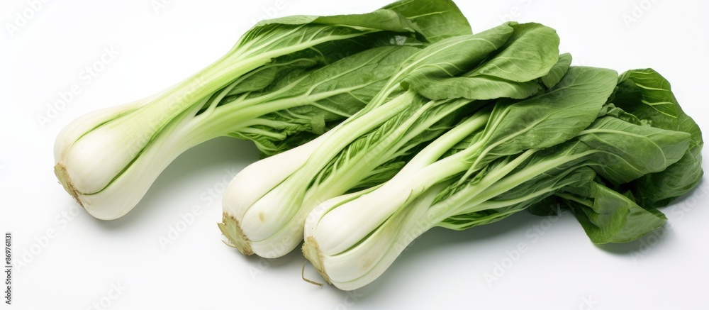 Poster Vegetables like bok choy arranged elegantly with ample white space for text or other elements in the image, useful for various designs requiring a copy space image.