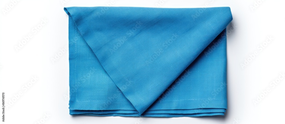 Aufkleber A folded blue linen napkin with copy space image isolated on a white background in a flat lay perspective.