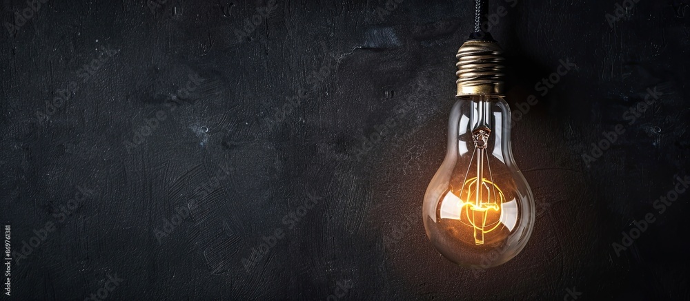 Poster copy space image of a light bulb set against a black backdrop.