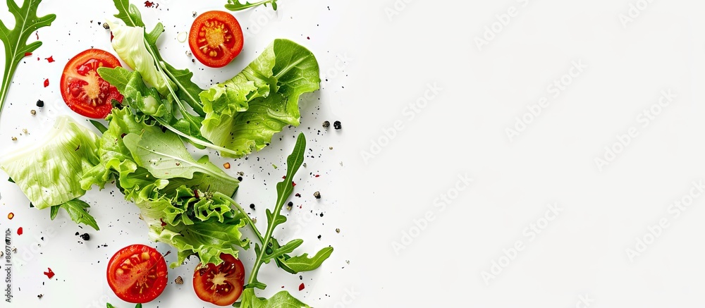 Poster Close-up of tabule salad on a white background for a menu, providing a copy space image.