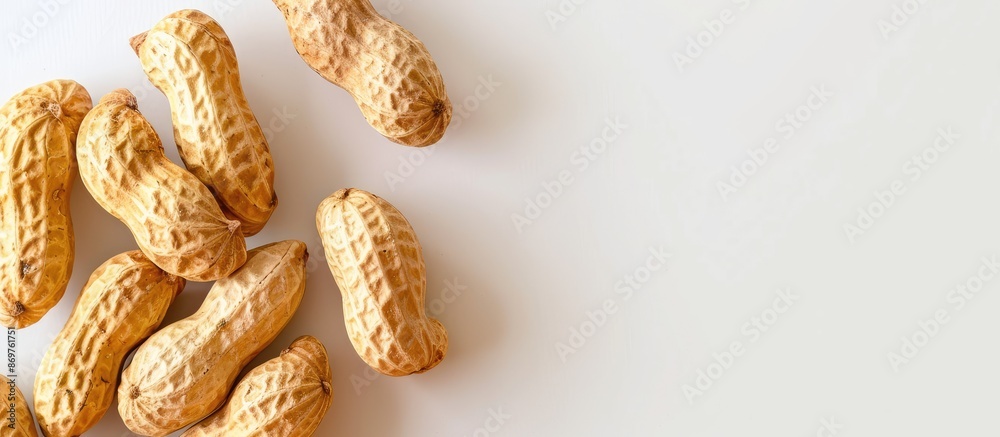 Poster isolated peanuts on a white background, ideal for a close-up snack nuts image with room for text, pe