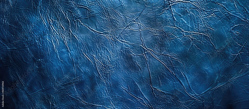 Poster an abstract blue artificial leather texture that serves as a background for design, with copy space 