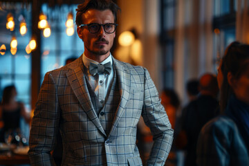 Obraz premium male model in a suit on the catwalk at a fashion show