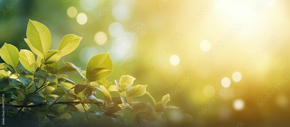 Poster create a picturesque setting with a blurred foliage background and vibrant summer sun rays for your 