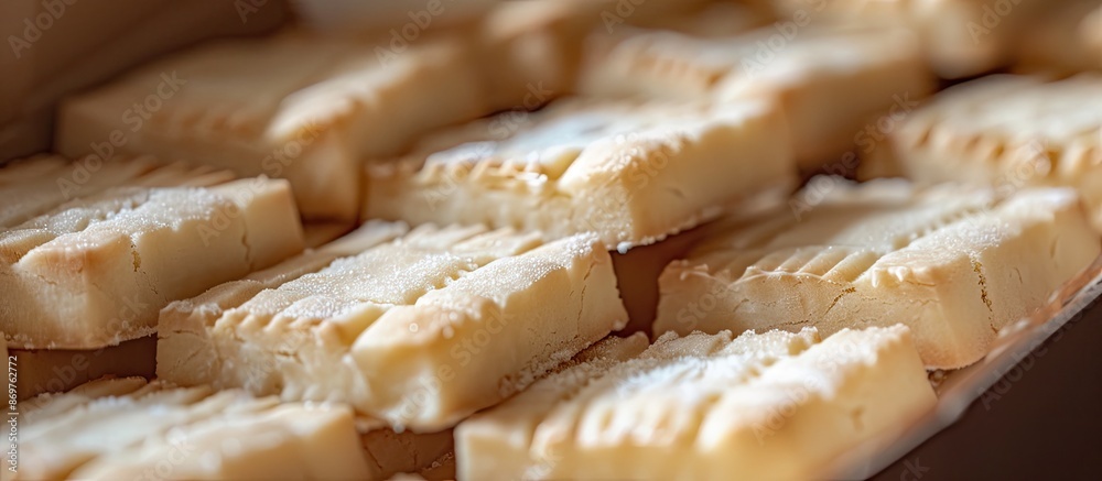 Aufkleber Close-up of shortbread cookies in a box, serving as a background for copy space image.