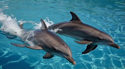 Fototapeta premium Detail of dolphins swimming in large pool