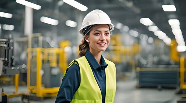 Smiling female engineer technician in factory
