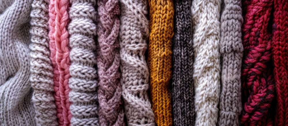 Poster Background featuring various knitted fabric textures with copy space image included.