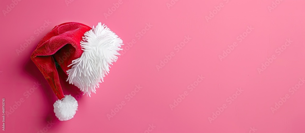 Poster pink background with a santa claus hat for a copy space image.