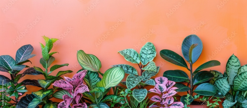 Poster arrangement of plants on a bright backdrop with copy space image.
