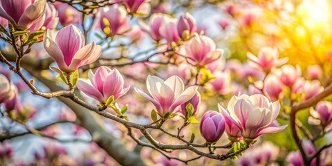 Spring blooming magnolia tree with empty space for additional image content , magnolia tree ,...