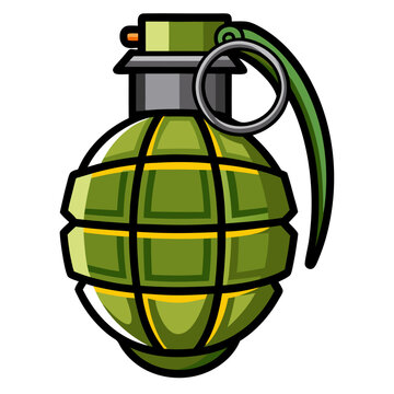 recommend clip art: Green hand grenade illustration, symbol of warfare and danger, for military designs