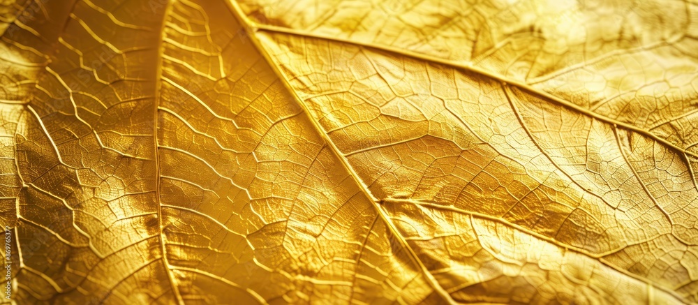 Poster background featuring a shiny yellow leaf gold foil texture with copy space image.