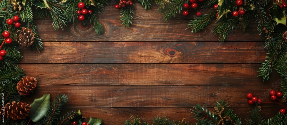 Aufkleber wooden texture with christmas decor frames instant with copy space image.