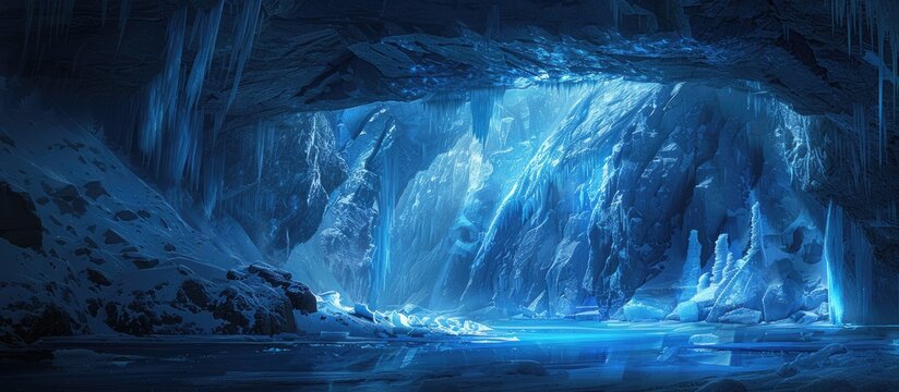 Ice Cave with a spacious interior and walls displaying various shades of blue, making it ideal for a copy space image.