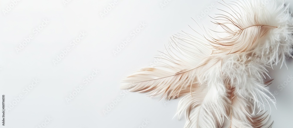 Poster soft, feathery bird plumes against a blank white backdrop, providing room for text in this copy spac