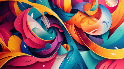 The bright and colorful abstract design features swirling patterns and geometric shapes. Abstract background, wallpaper
