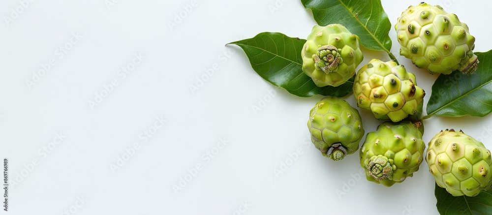 Poster Noni fruits displayed on a blank white backdrop with space for copying images.