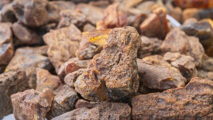 Close-Up of Rough Unpolished Amber Stones